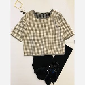 Kiind Of - Black/White Greta Windowpane Cropped Blouse Top Sz XL